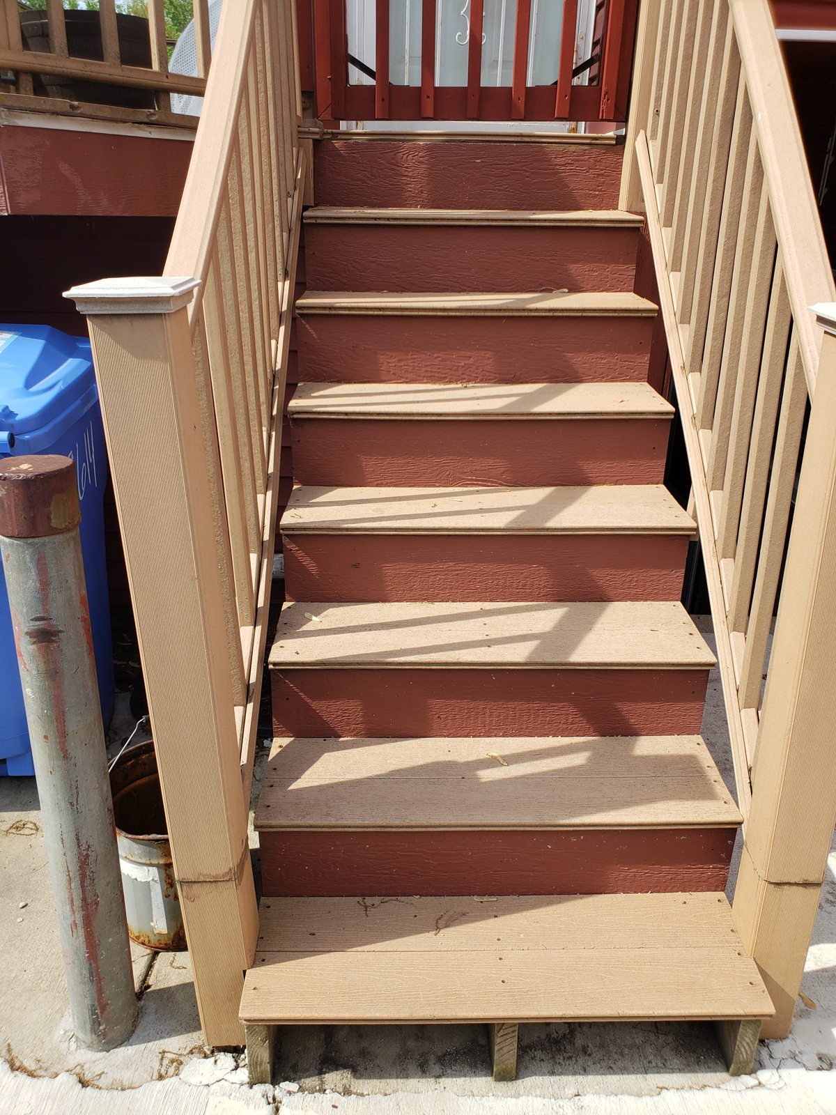 New wooden stairs and railing